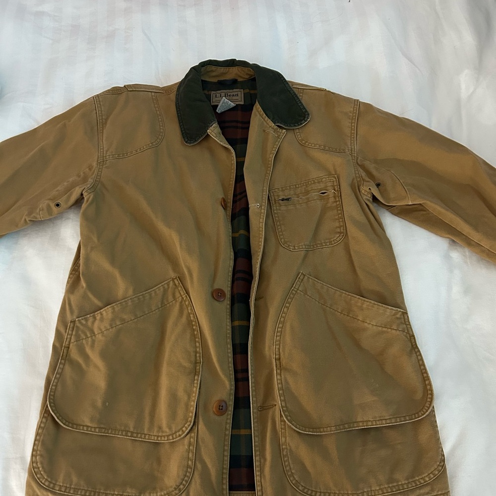 Vintage L.L. Bean Tan Field Jacket with Green Collar